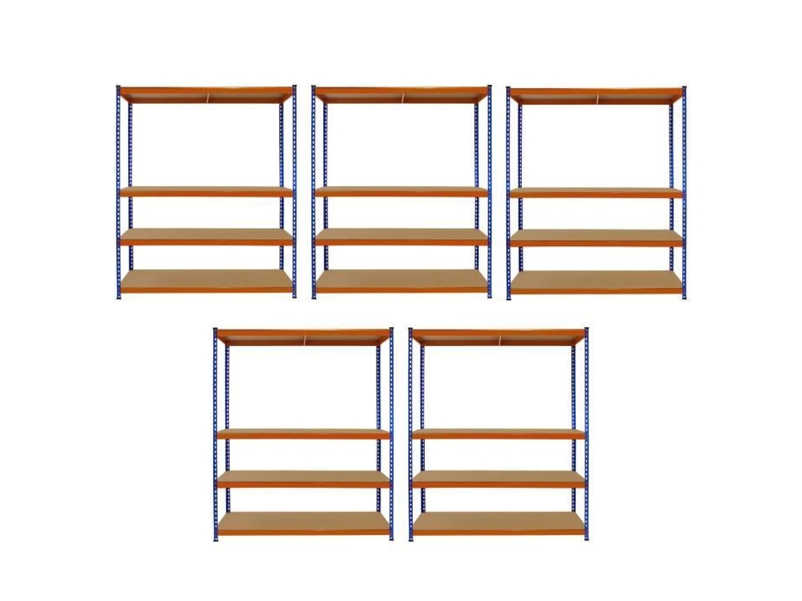 Conjunto de 5 Estantes de Aço S-Rax Prateleiras de Mdf Sólido Montagem Sem Parafusos 150 Cm X 50 Cm X 180 Cm