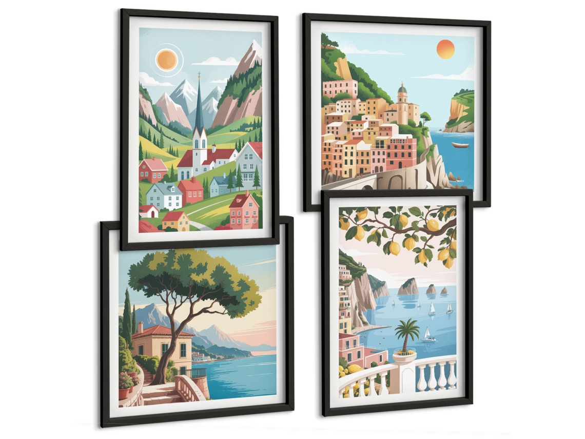 Composição De Quadros Paisagens Encantadoras Relaxamento Espelharte (4 Peças)