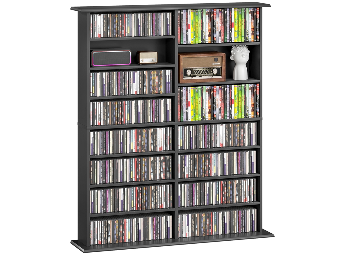Armazenamento para CDs e DVDs BTFORUS com 16 compartimentos, 12 prateleiras ajustáveis, capacidade para 720 CDs, preto