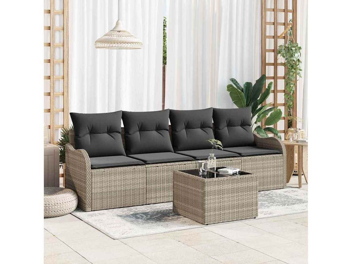 Vidaxl Conjunto De Sofá De Jardim Cinzento-claro Vime Pe