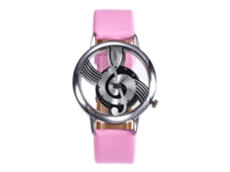 Relógio de Quartzo Feminino com Pulseira de Couro Pu e Design de Nota Musical Oco (rosa)