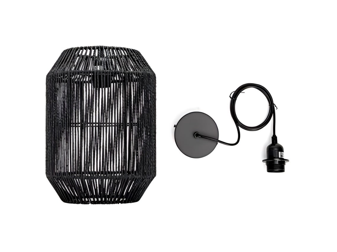 Luminária Pendente De Corda Preta Cilíndrica, Base E27, Estilo Wabi-sabi (sem Lâmpada)