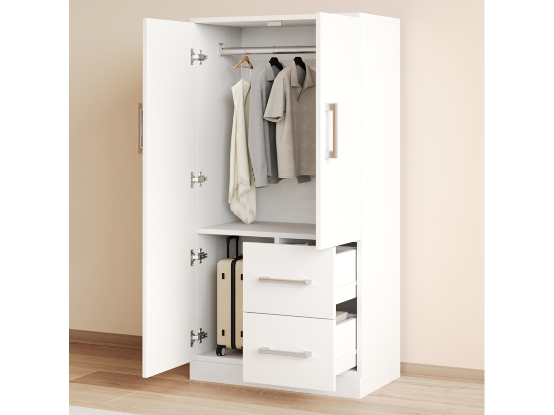 Guarda-roupa 70x40x135cm, Branco, Porta Dupla, Gavetas+compartimentos, Infantil Cs