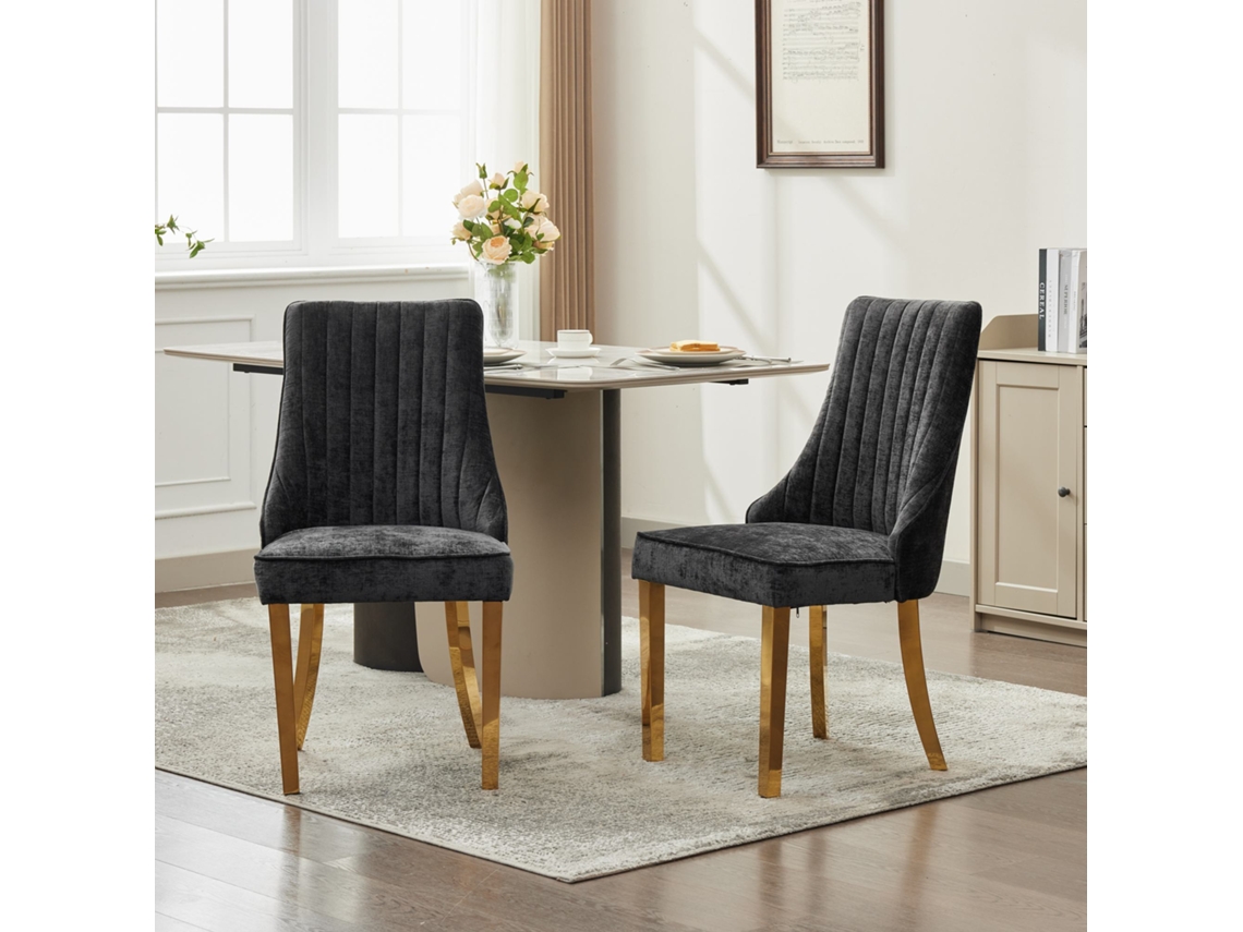 Cadeiras De Jantar Em Chenille Com Revestimento Aveludado Em Rayon, Almofadas Confortáveis ​​em Tecido, Duas Cadeiras Por Conjunto.