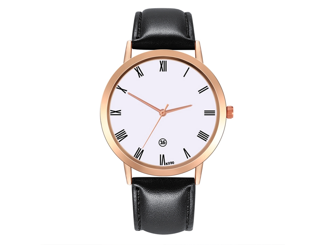 Relógio de Pulso Feminino de Couro Pu Quartz Casual Estudante Moda Preto