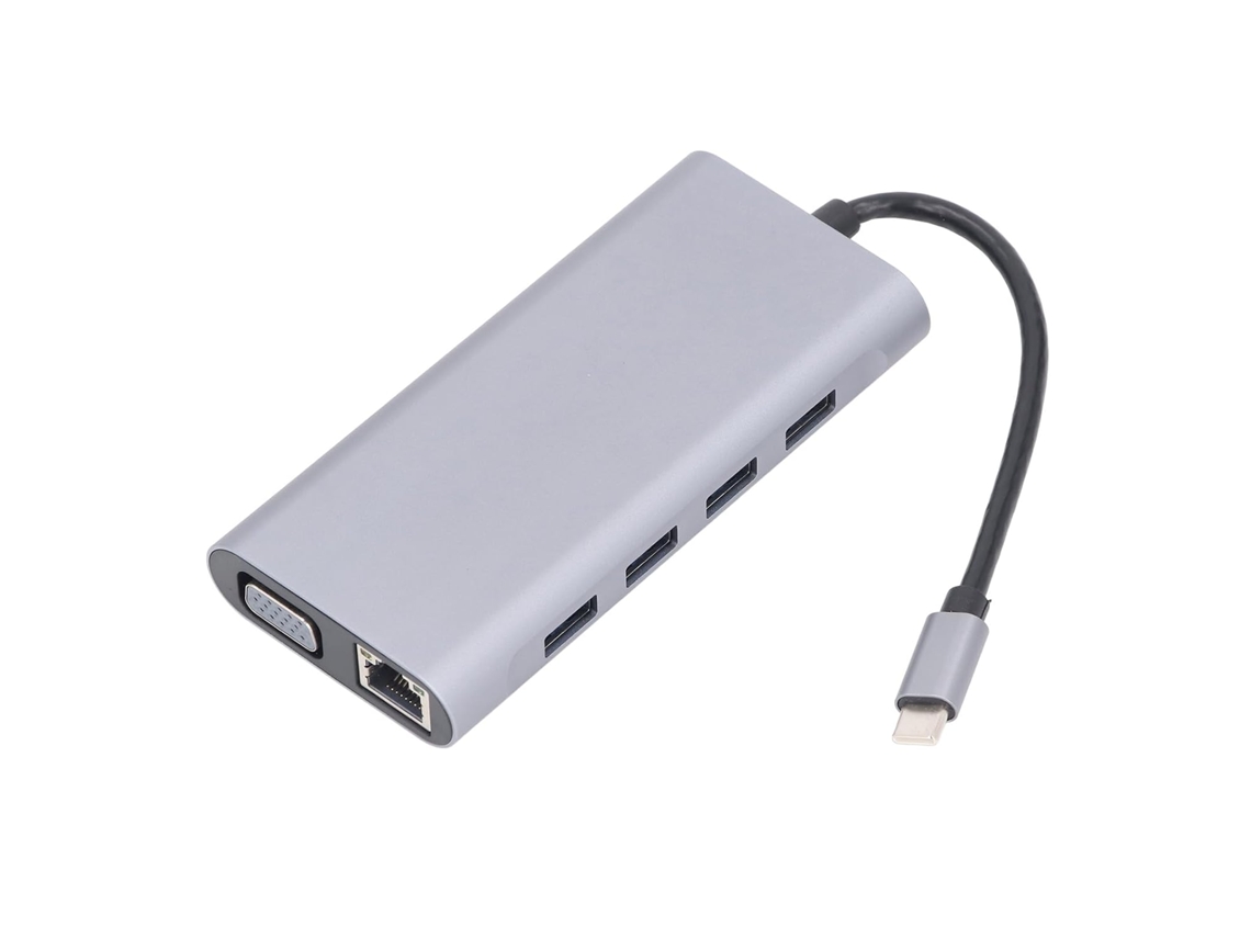 Hub Usb-c 11 Em 1 Com 4 Portas Usb 3.0, Áudio, 1080p 60hz, Vga, Rj45,
