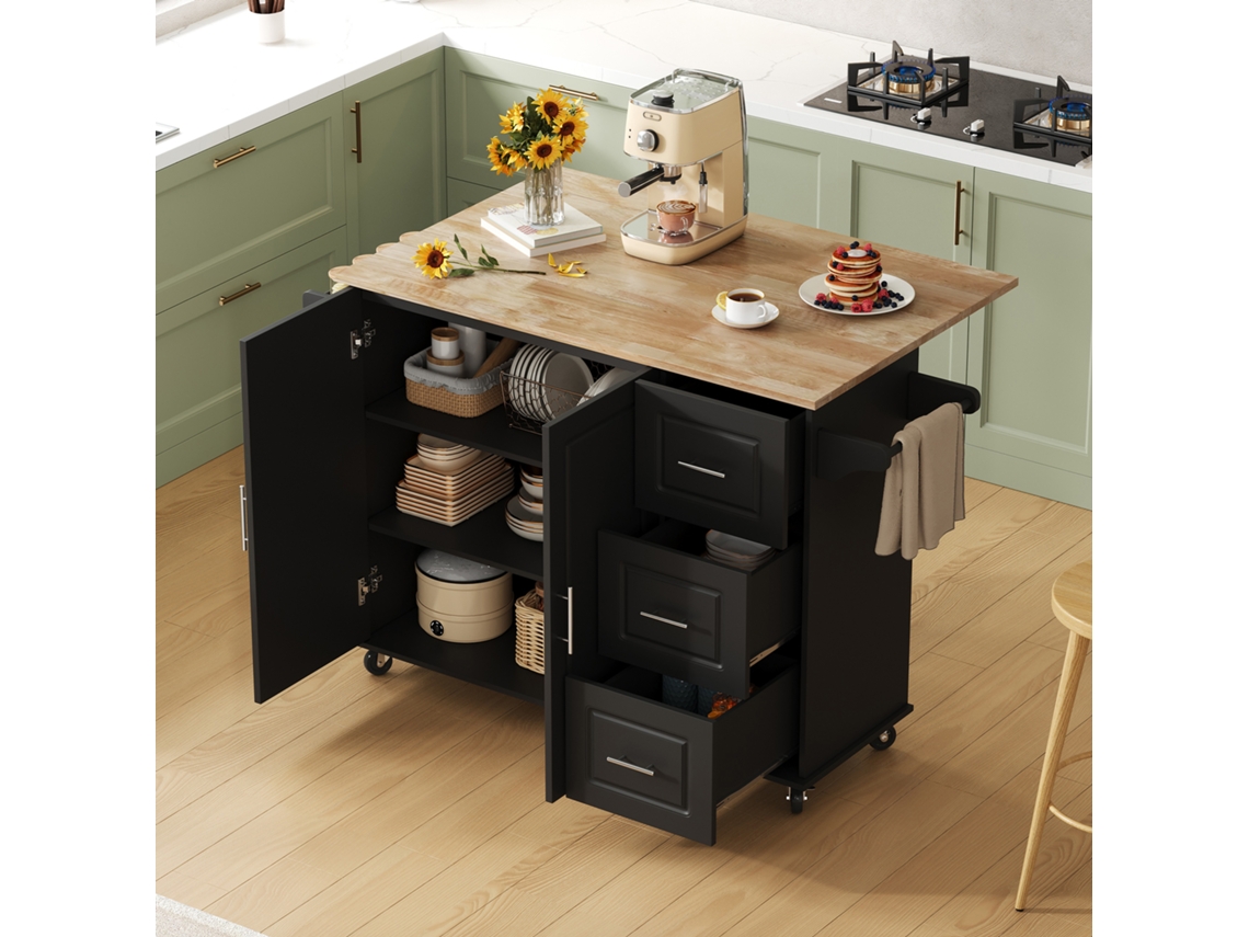 Mesa Cozinha 137*43(76)*92cm, Carvalho, Dobrável, 3gavetas, Suporte Toalhas, Cozinha/sala-lb