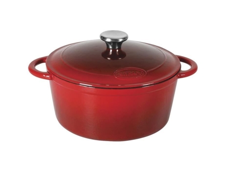 SITRAM 711069 Caçarola Redonda de Ferro Fundido Esmaltado 5L Vermelho Preto Indução Interior