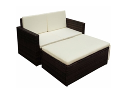 Vidaxl 2 Pcs Conjunto Lounge Jardim C/ Almofadões Vime Pe Castanho