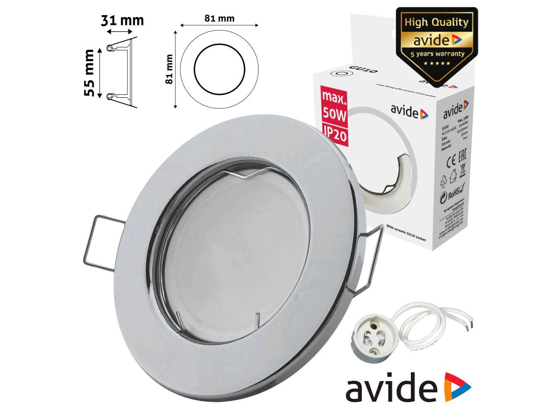 Aro Redondo Fixo Cromado P/ Mr16 gu10 AVIDE