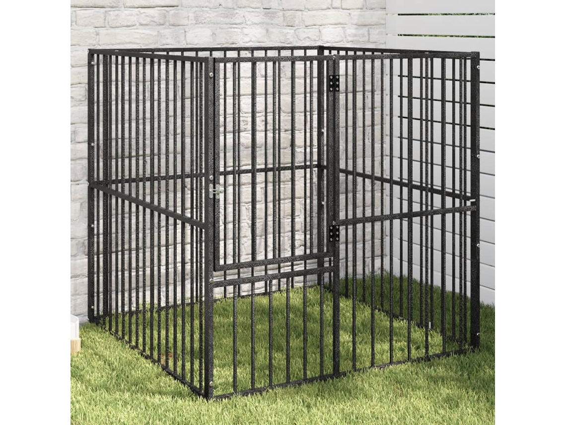 Vidaxl Parque Com 4 Painéis Aço Galvanizado Preto