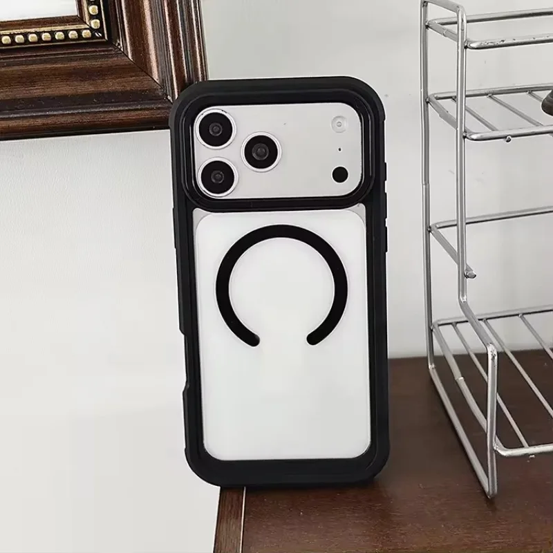 (preto, Iphone 12 Pro Max) Capa Protetora Magnética Transparente E Espessa 2 Em 1, Compatível Com Carregamento Sem Fio Magsafe.