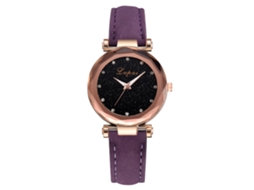 Relógio de Pulso Feminino Lvpai com Cristais Strass Pulseira de Couro Pu Quartz Roxo