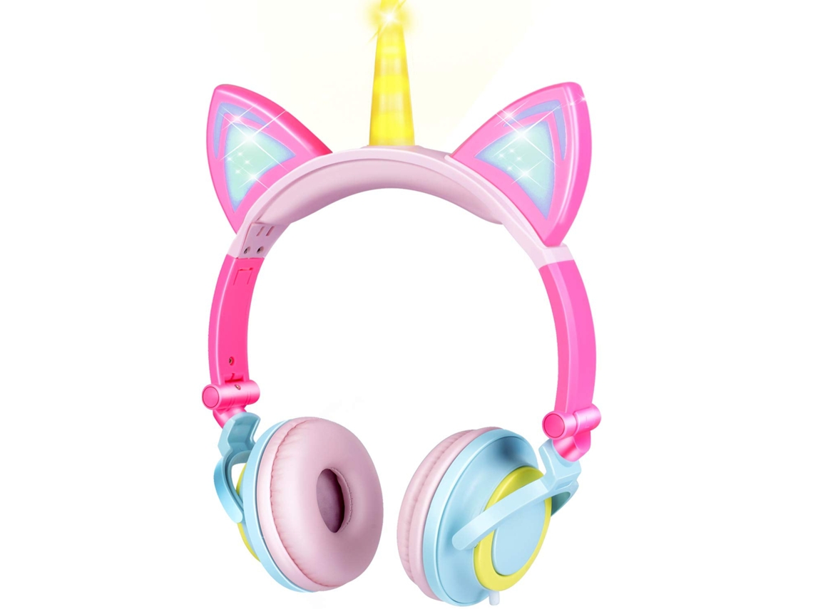 Auscultadores SAMURIIRON Fones de Ouvido Dobráveis Orelha de Gato Unicórnio Samurai para Meninas Luzes Led Piscantes