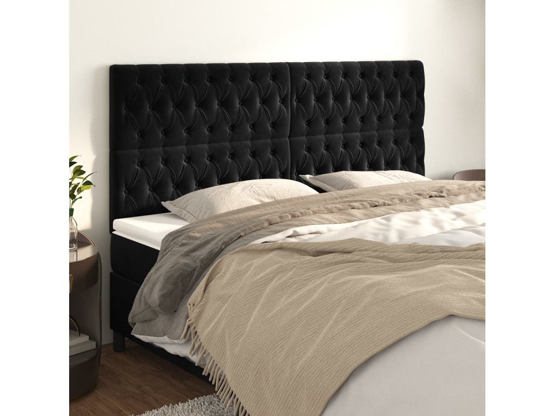 Vidaxl Cabeceira Preta 180x7x118/128 Cm Veludo