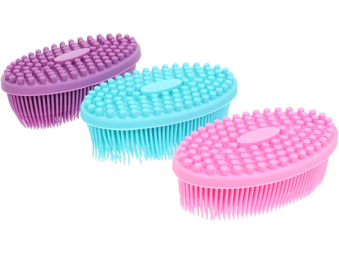Conjunto Plafope Com 3 Escovas De Silicone Esfoliantes Para Banho E Massagem No Couro Cabeludo, Fáceis De Limpar