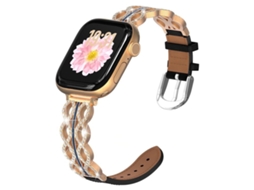 Bracelete Para Apple Watch 46/49/45/44mm - Híbrida: Aço Inoxidável Com Diamantes E Couro Genuíno Ouro Rosa + Preto
