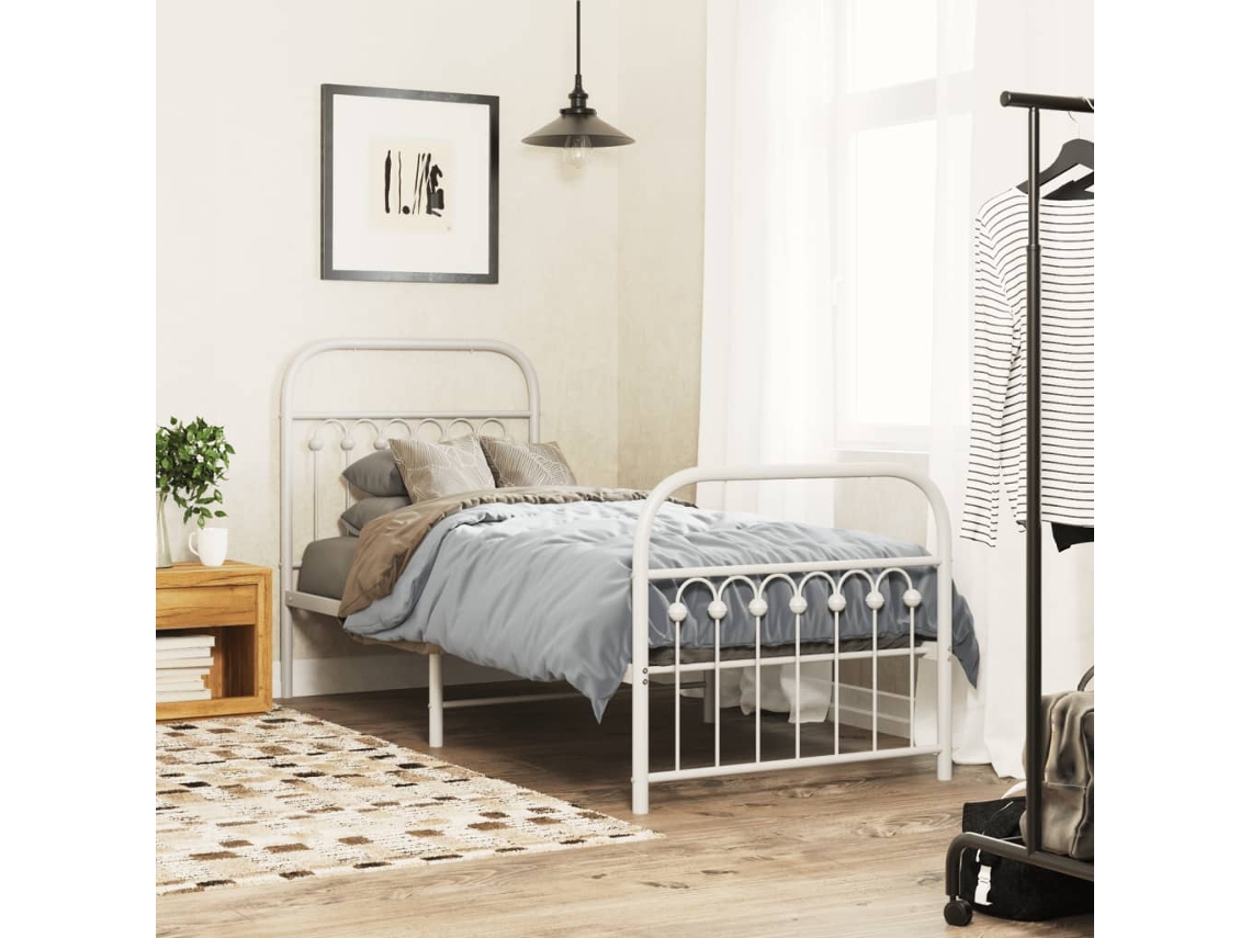 Vidaxl Estrutura De Cama Com Cabeceira E Pés 80x200 Cm Metal Branco