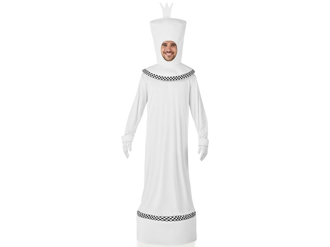 Fato de xadrez duplo rainha e rei branco para adulto