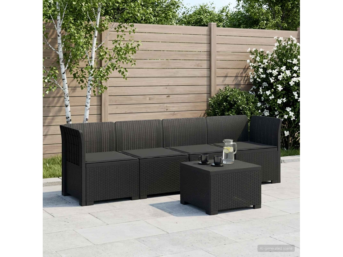 Vidaxl Sofá De Jardim 4 Lugares Com Almofadas Look Rattan Pp Antracite