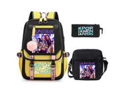 Mochila Escolar De Anime Conjunto De Três Peças, Com Bolsa Transversal E Estojo, Grande Capacidade, Impermeável, Estilo 4 Amarelo