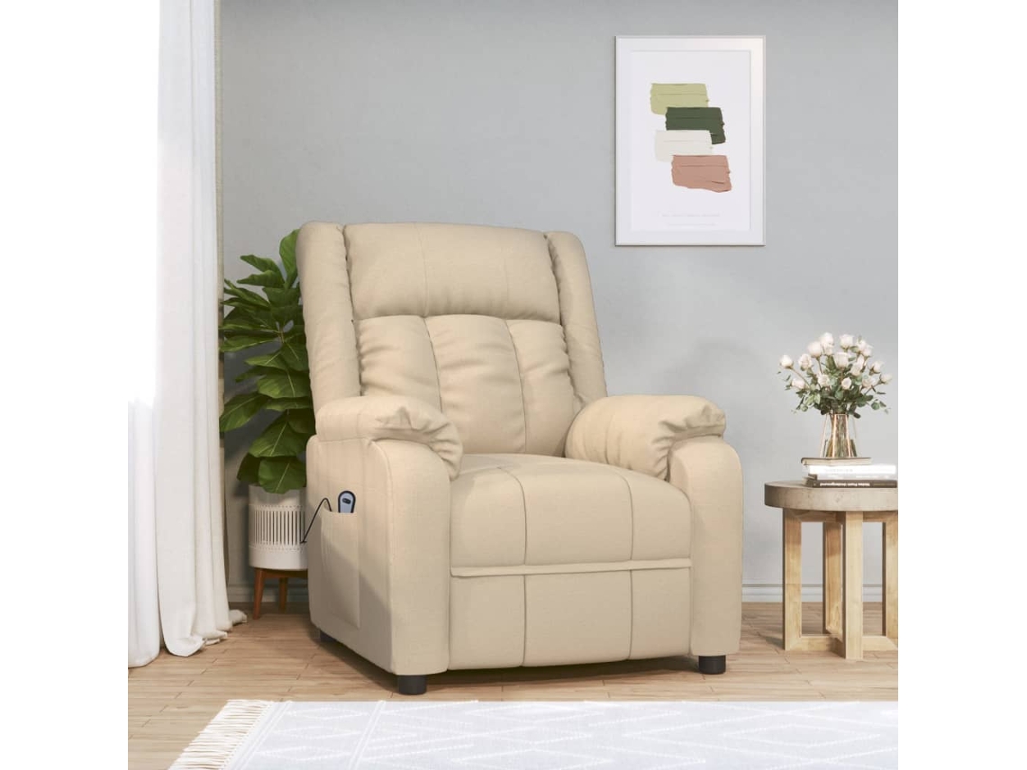 Vidaxl Poltrona Reclinável Elétrica Tecido Cor Creme