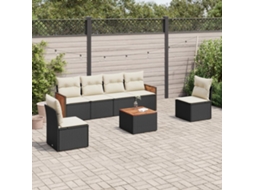Vidaxl 7 Pcs Conjunto De Sofás P/ Jardim C/ Almofadões Vime Pe Preto