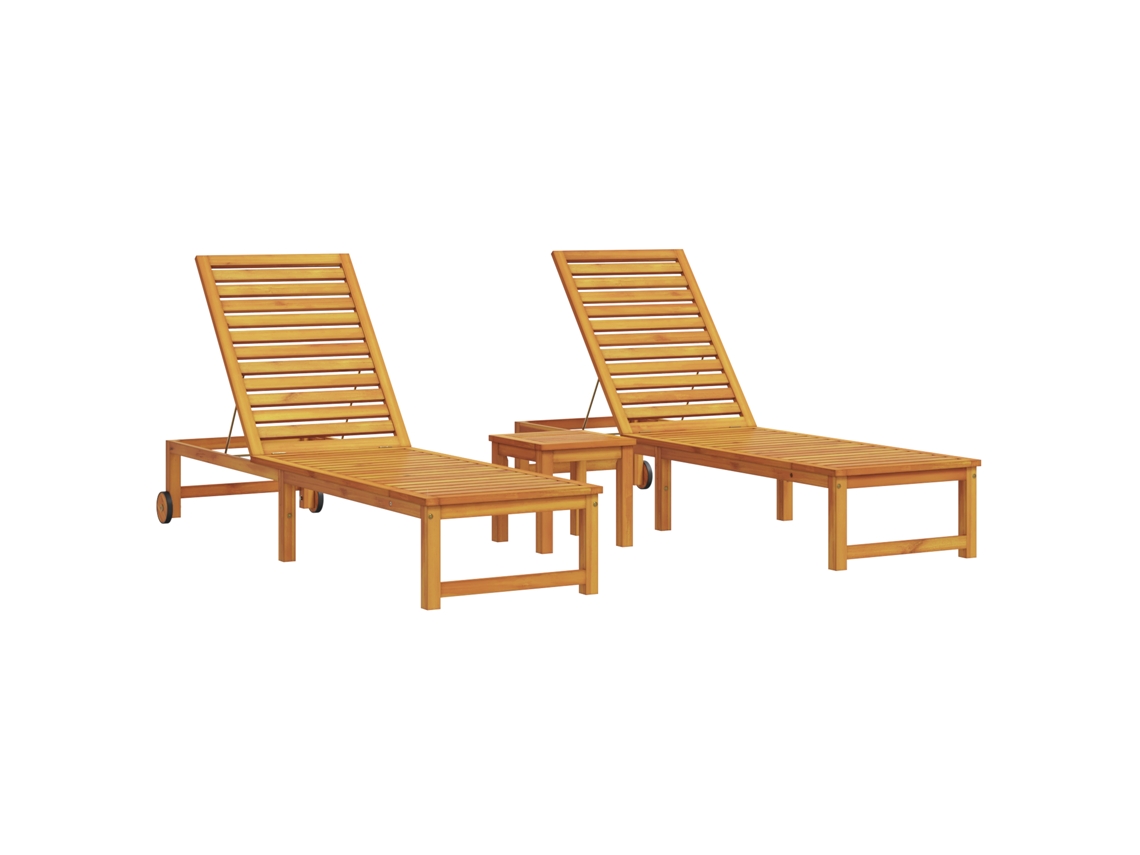 Conjunto 3 Espreguiçadeira Vidaxl Castanho Madeira De Acácia Maciça (202 X 53 X 89 Cm)