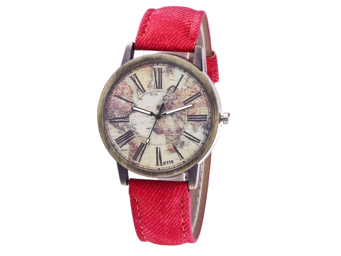 Relógio de pulso unissex casual Zhoulianfa com pulseira de jeans (rosa e vermelho)
