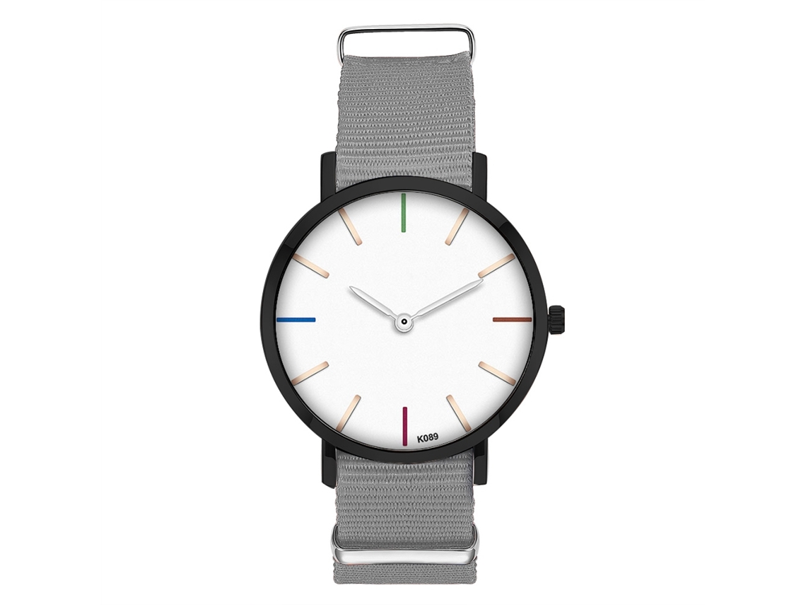Relógio de Pulso Unissex de Moda com Pulseira de Nylon Dial Redondo Quartz Cinza