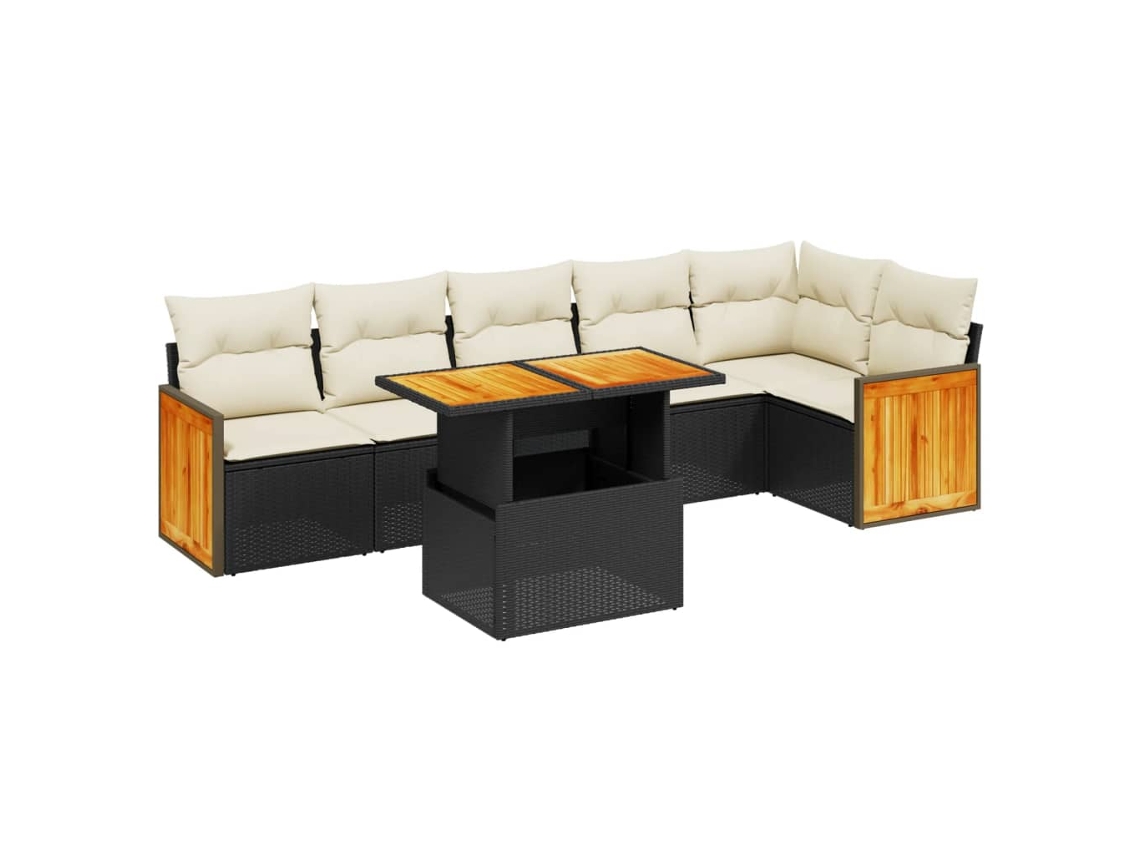 Conjunto de 7 Sofás para Jardim com Almofadões Vime Pe Preto MAISON EXCLUSIVE (7 pcs)
