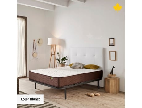 Pack Colchão e Cabeceira Estofada e Base de Cama DESCANSIN Silencioso e de Fácil Montagem (160 x 200 cm - Branco)