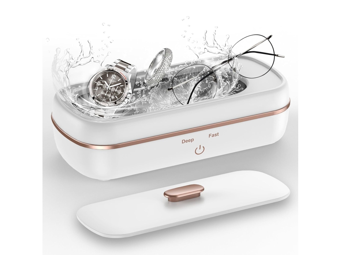 Limpador Ultrassônico De Joias, Máquina De Limpeza Ultrassônica De Óculos Portátil De 47 Khz Com Dois Temporizadores, Cor Prata (branco)