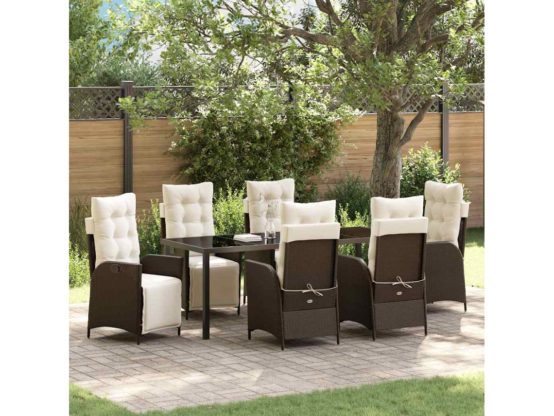 Vidaxl Conjunto De Jantar Para Jardim 7 Pcs Castanho Vime Pe