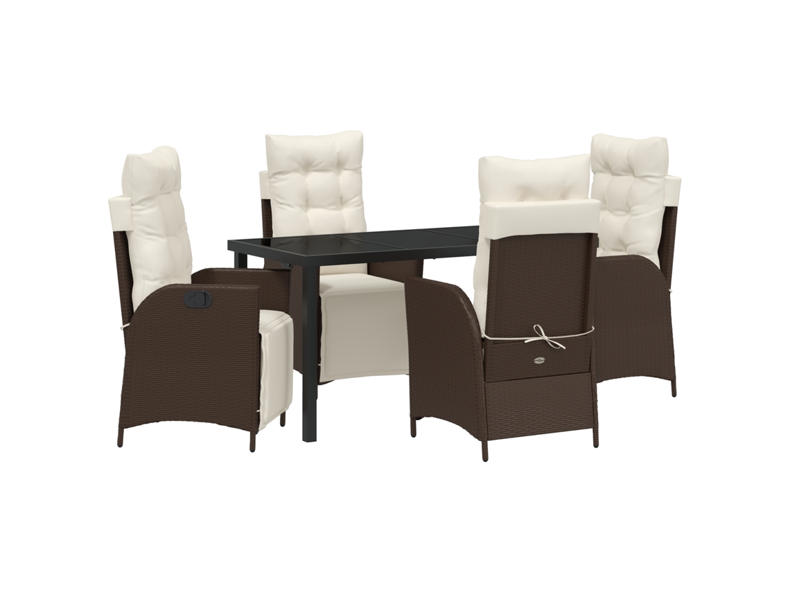 Conjunto 5 De Jantar De Jardim De Vidaxl Em Rattan Polipropileno Castanho