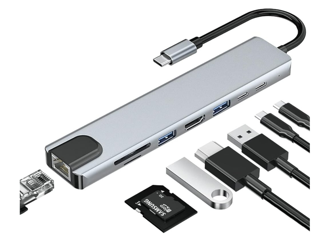 Hub Usb c 8 em 1 com Leitor de Tablet Multimídia Rápido STELASPLEN