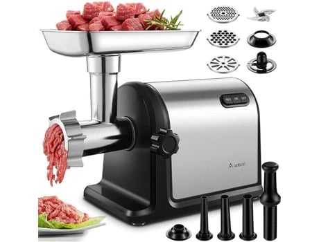 Picador elétrico de 500 W com 2 níveis de velocidade e 4 lâminas de aço inoxidável, moedor de carne multifuncional com capacidade de 2,0 litros