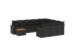 Conjunto de 11 Sofás de Jardim com Almofadões Vime Pe Preto MAISON EXCLUSIVE