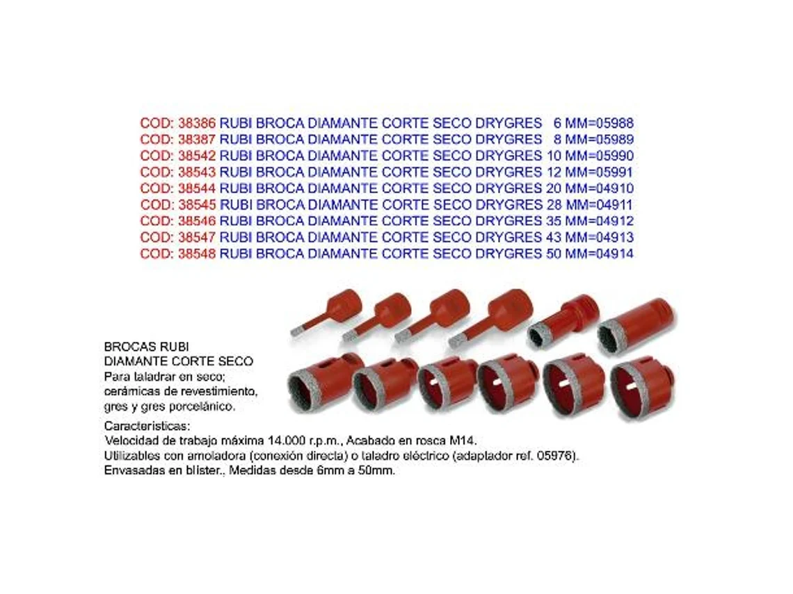 Broca De Diamante Drygrés Ø43mm Rubi 04913