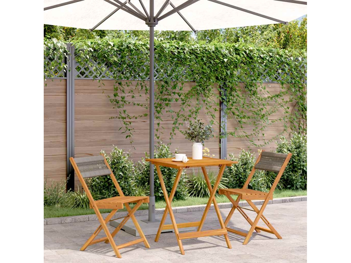 Vidaxl 3 Pcs Conjunto De Bistrô Polipropileno/madeira Maciça Cinzento