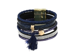 Pulseira De Couro Com Strass E Franges Estilo Elegante