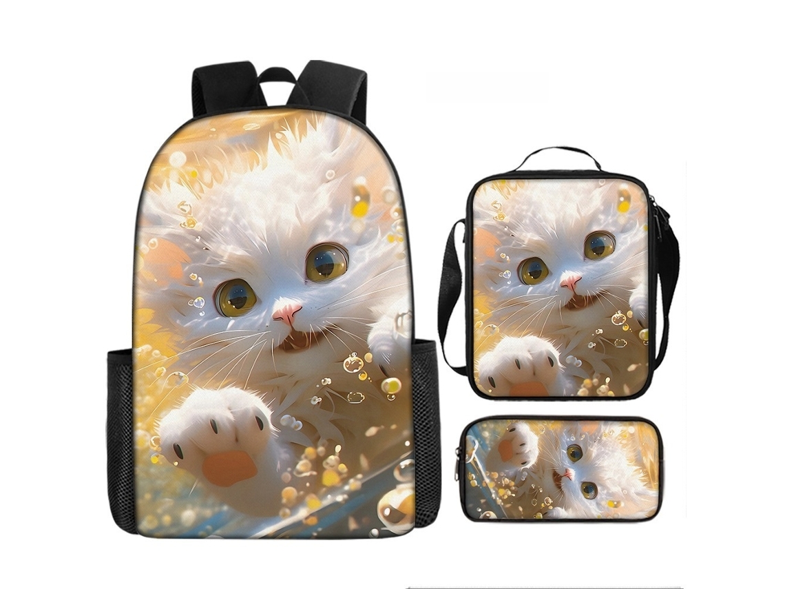 Mochila Escolar 3 Peças Com Estojo E Lancheira, 17 Polegadas, Estilo K Tressino