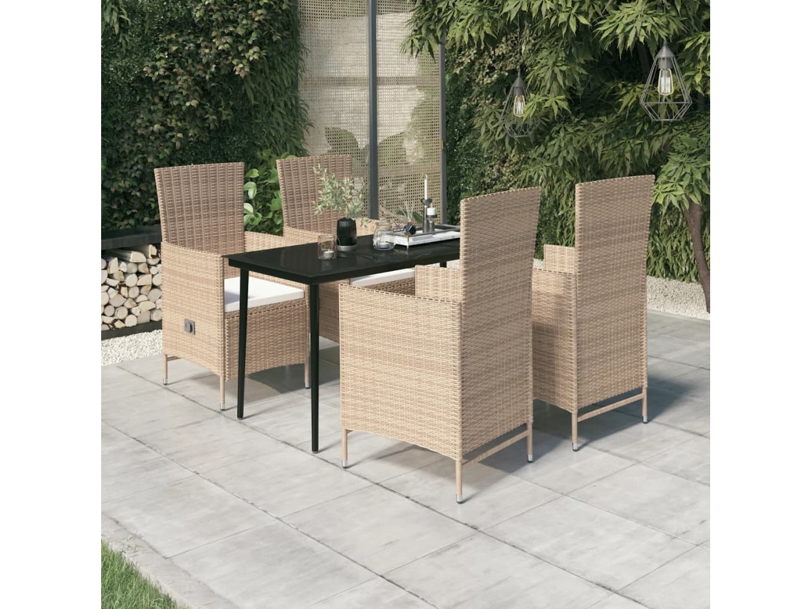 Vidaxl 5 Pcs Conjunto De Jantar Para Jardim Com Almofadões Bege