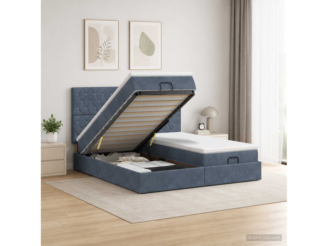 Vidaxl Cama Ottoman Com Colchão 2 Unid. Cinzento-escuro Veludo