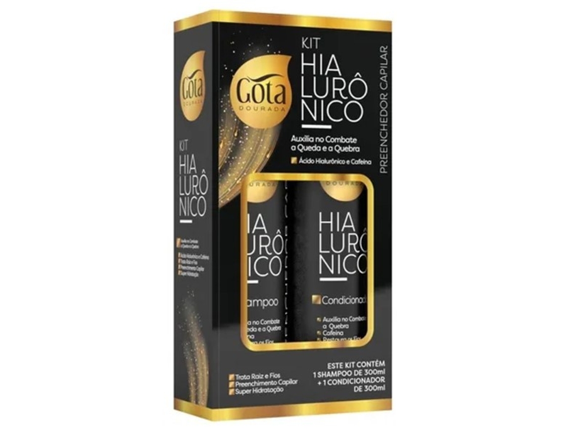 KIT SHAMPO + CONDICIONADOR PREENCHEDOR HIALURÔNICO 300ML Gota Dourada