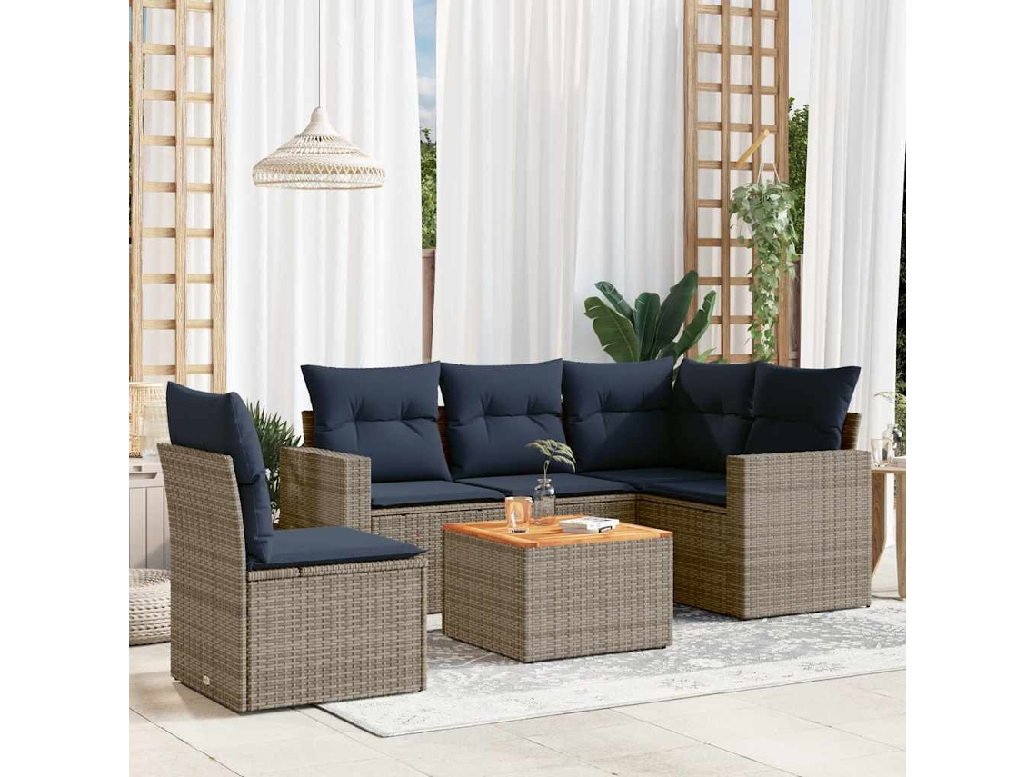 Vidaxl 6 Pcs Conjunto Sofás P/ Jardim C/ Almofadões Vime Pe Cinzento