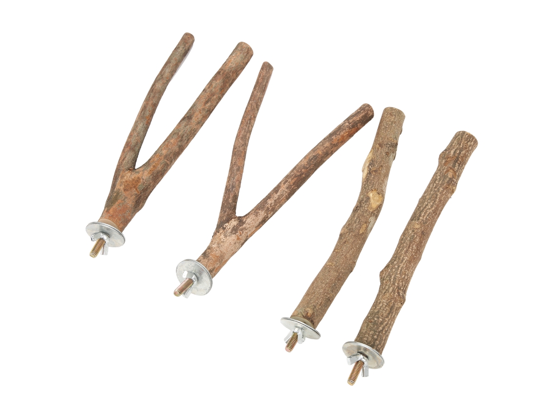 Poleiro de madeira natural AQUAFORGE, conjunto para gaiola, para papagaios