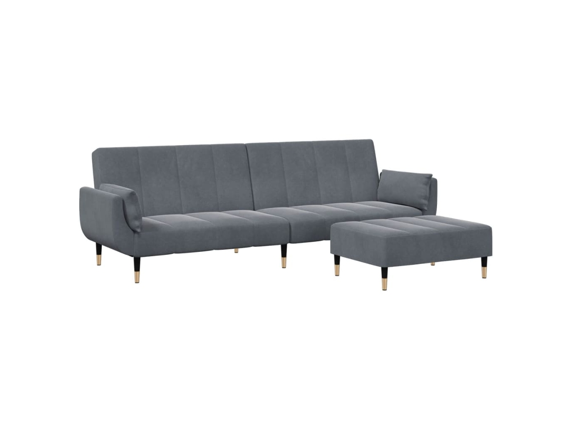 Sofá cama 2 Lugares com Apoio de Pés Veludo Cinzento Escuro MAISON EXCLUSIVE