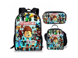 Mochila, Lancheira E Estojo 3d Do Roblox Aquaforge (pacote Com 3)