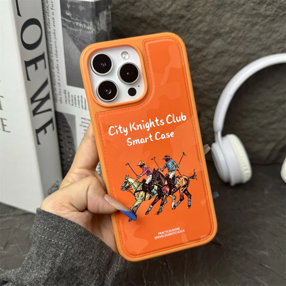 Capa Magnética Magsafe Com Estampa De Cavaleiro Para Iphone 14 Pro (laranja), Compatível Com Iphone E Resistente A Impactos.